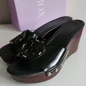 Tory Burch Black Wedge Sandals